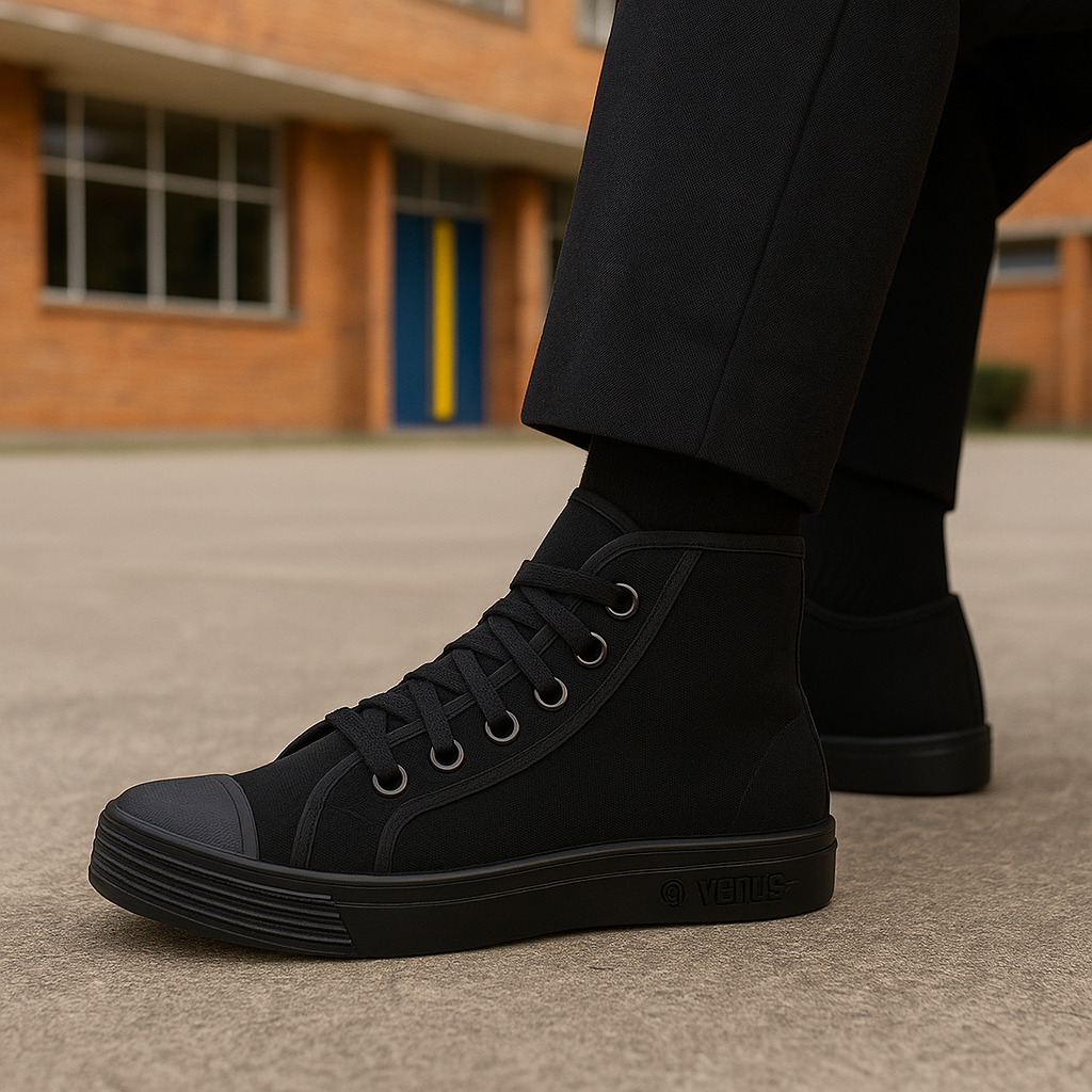 Tenis en Lona Negro Tipo Bota Colegial Unisex Venus 👟 Resistentes, Cómodos y Duraderos