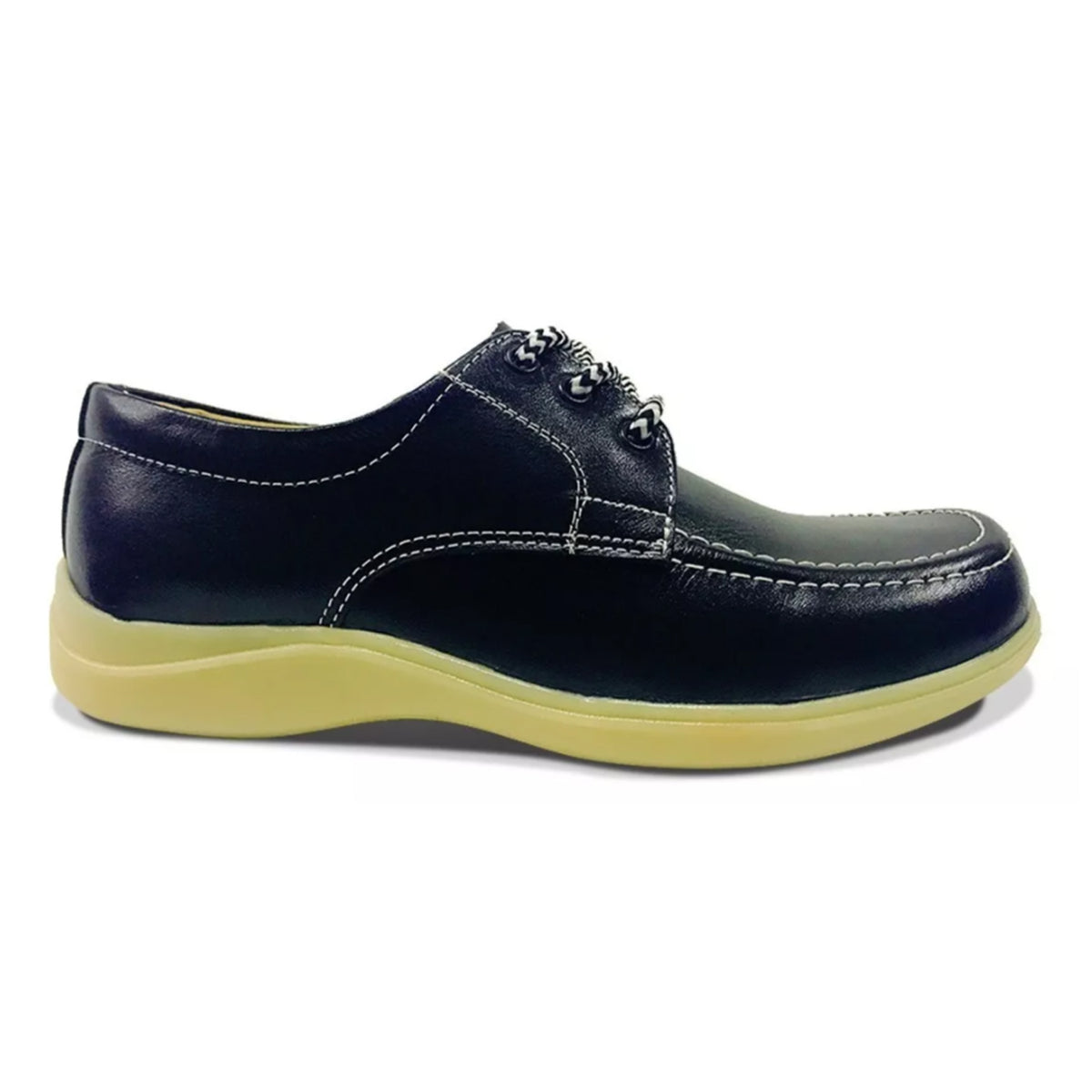 Zapato Colegial Cuero Negro Amarrar Cocido Uniforme Escolar Azul