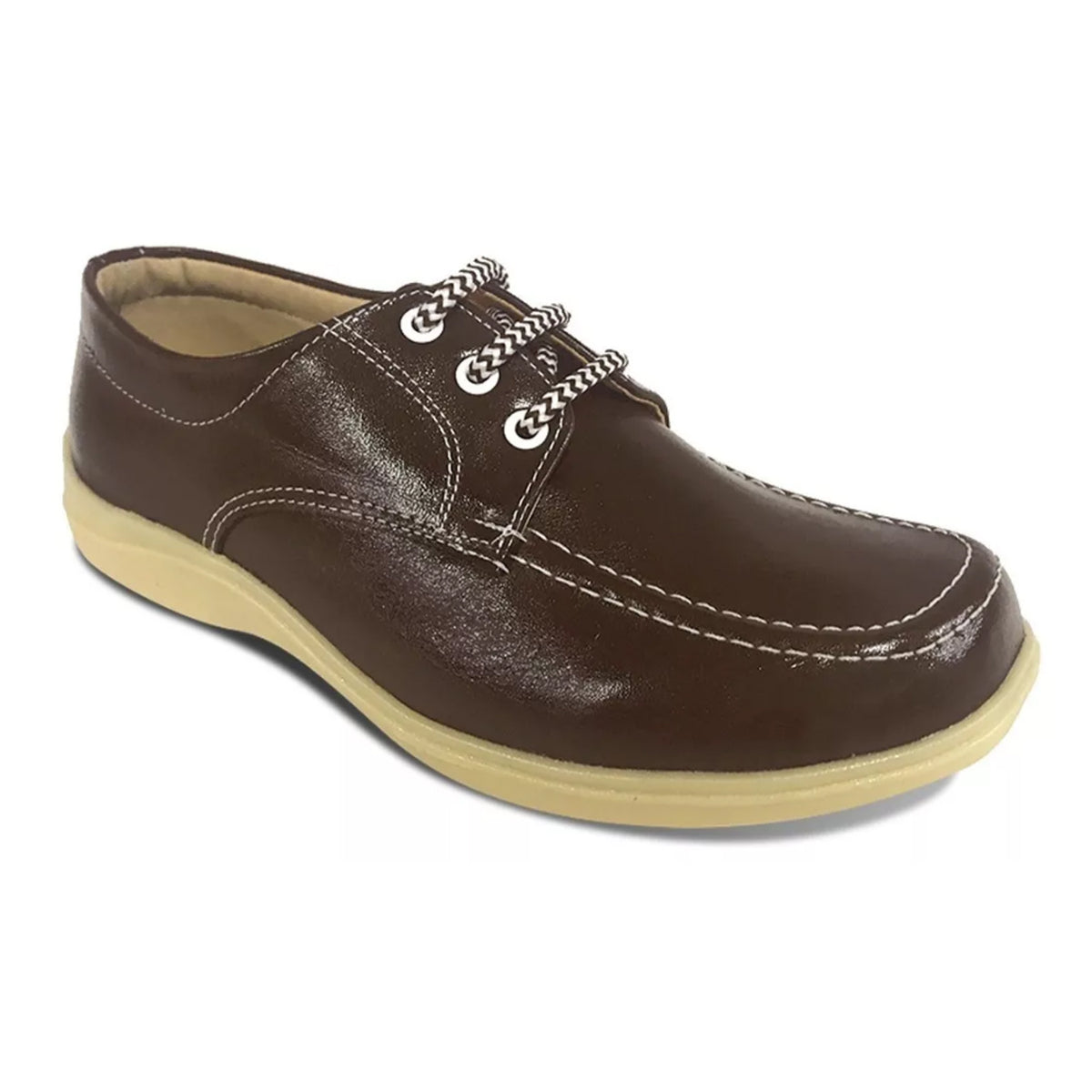 Zapato Colegial Cuero Café Amarrar Cocido Uniforme Unisex