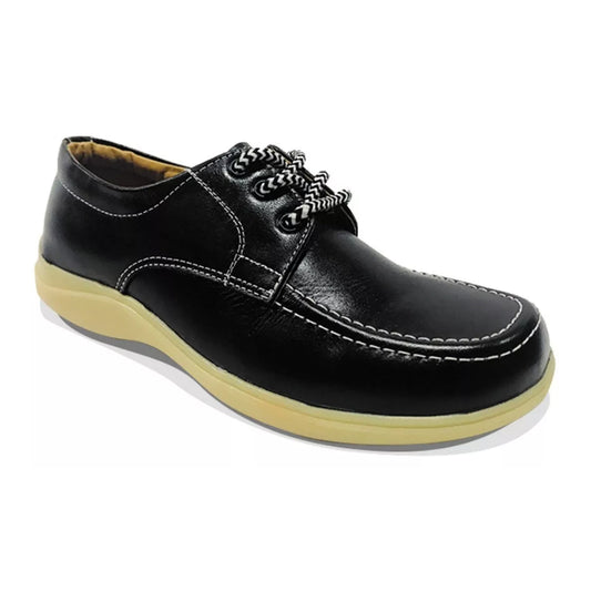 Zapato Colegial Cuero Negro Amarrar Cocido Uniforme Escolar Negro Goma