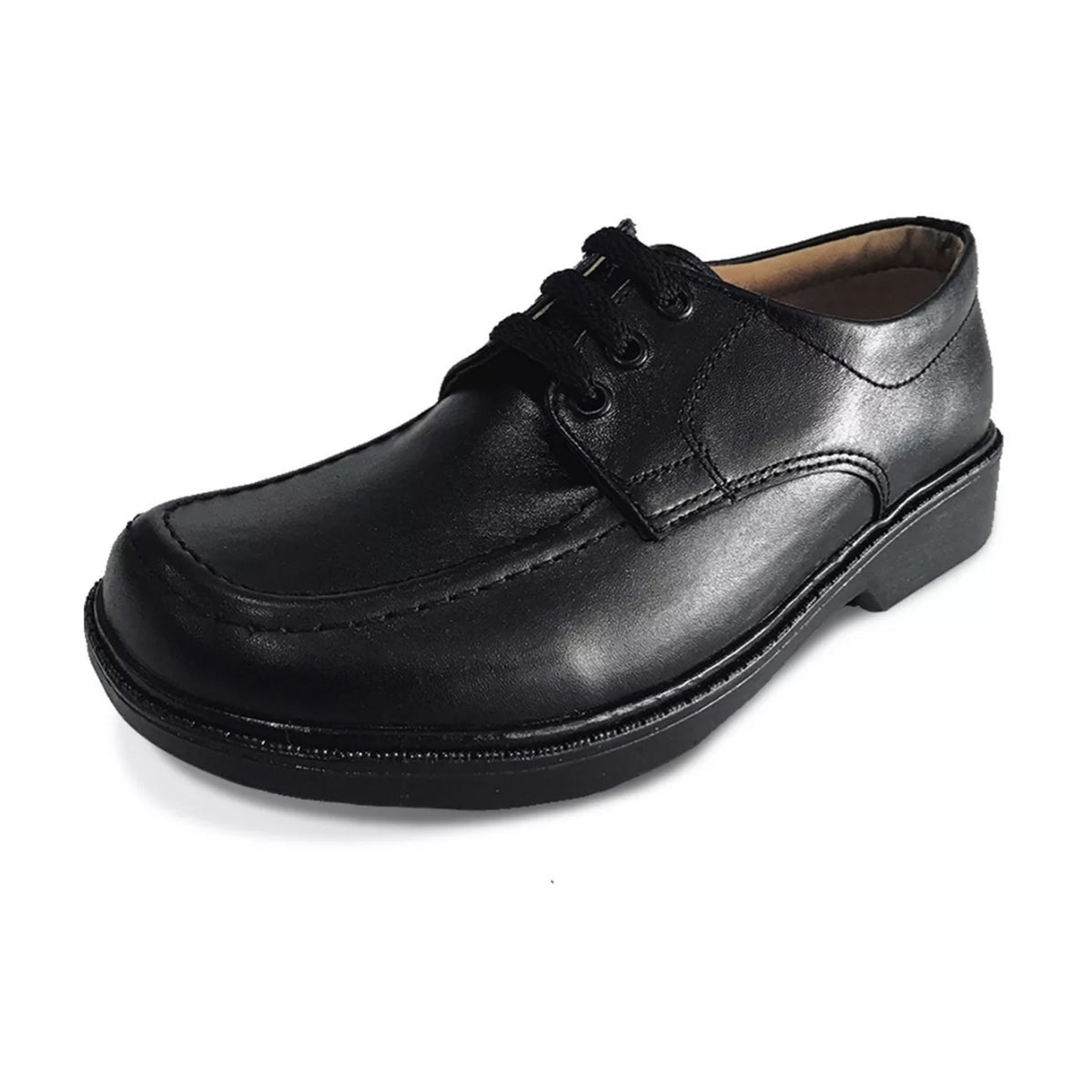 Zapato Colegial Cuero Negro Amarrar Cocido Uniforme Escolar Negro