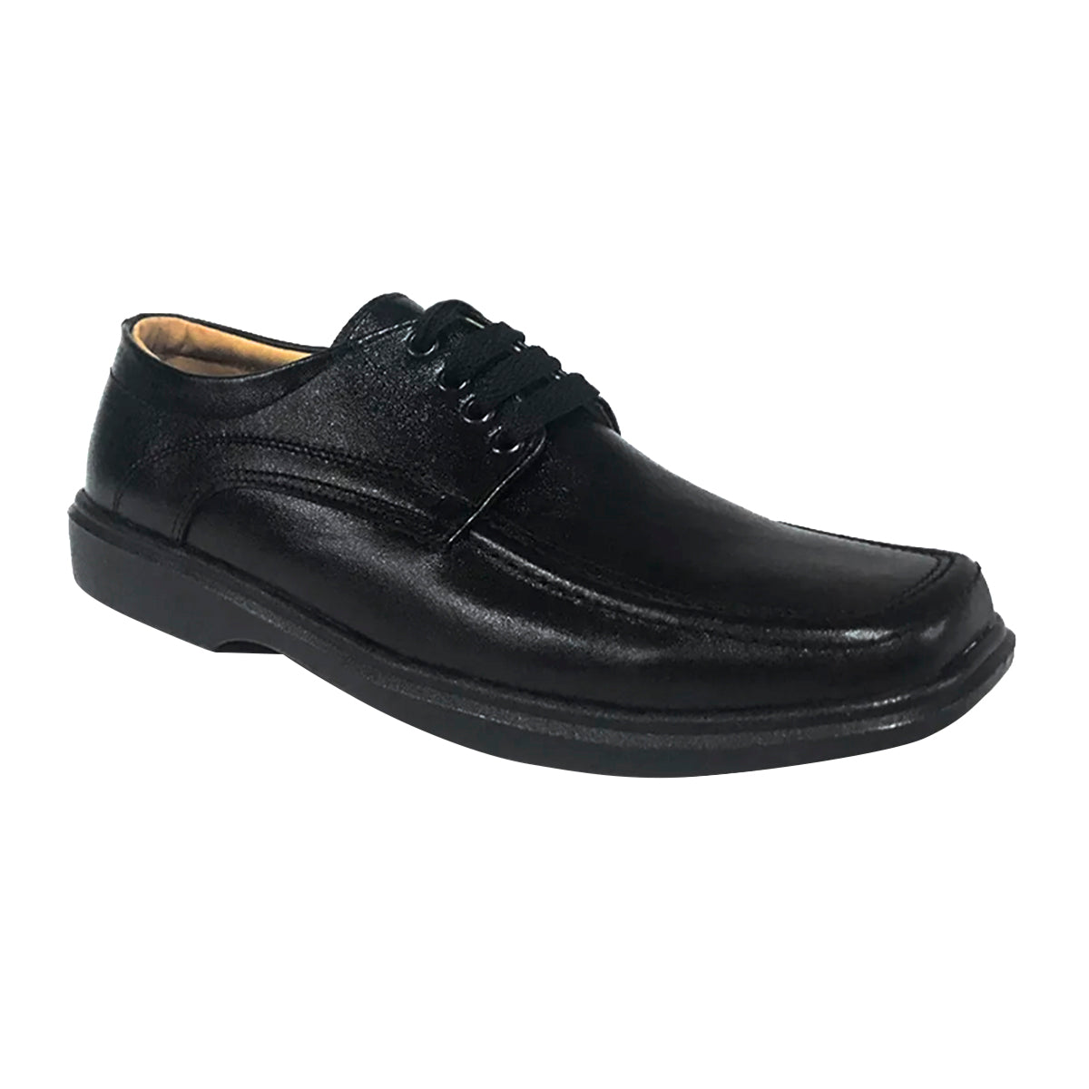 Zapato Colegial Negro en Cuero Niño de Amarrar Cocido Uniforme Escolar Formal