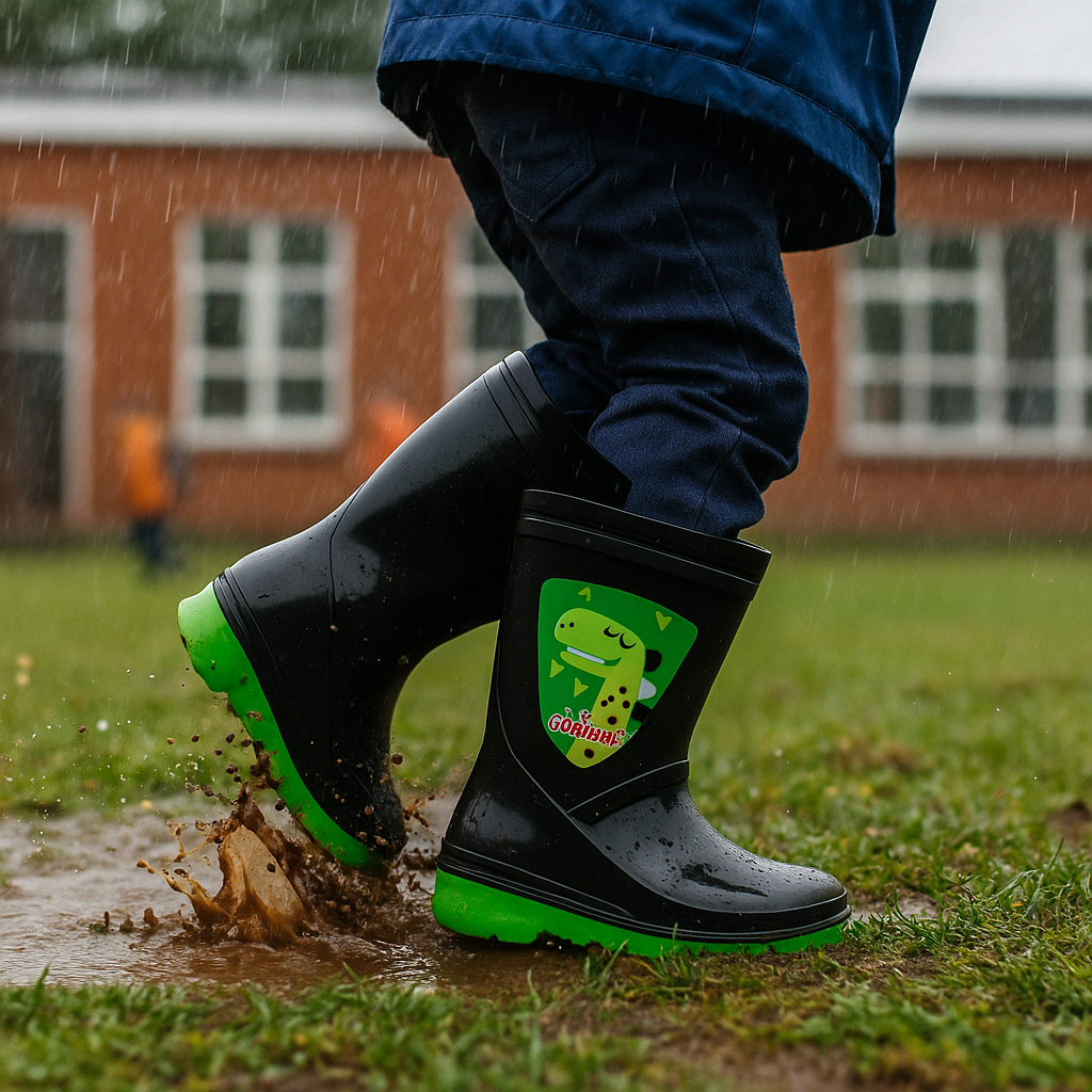👢 Botas Gomoso Negras Croydon Para Niño Impermeables ☔ Caucho Antideslizantes Lluvia🌧️