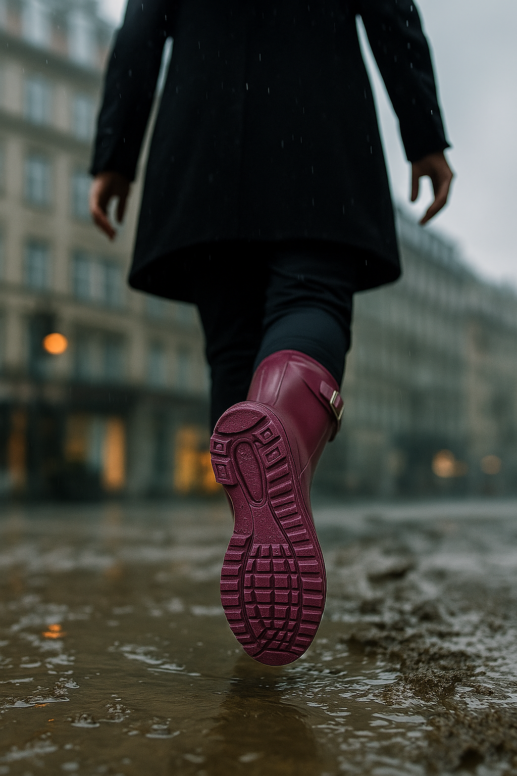 Botas de Lluvia Vinotinto para Mujer 🌧️ Elegantes Impermeables Antideslizantes de Caucho con Hebilla – Moda y Protección