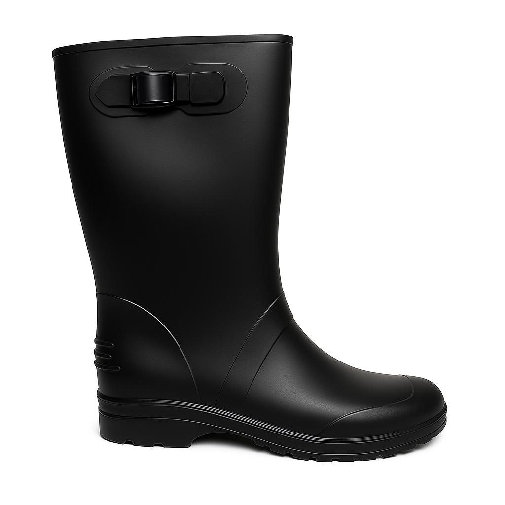 Botas de Lluvia Negras para Mujer 🌧️ Elegantes Impermeables Antideslizantes de Caucho con Hebilla – Moda y Protección