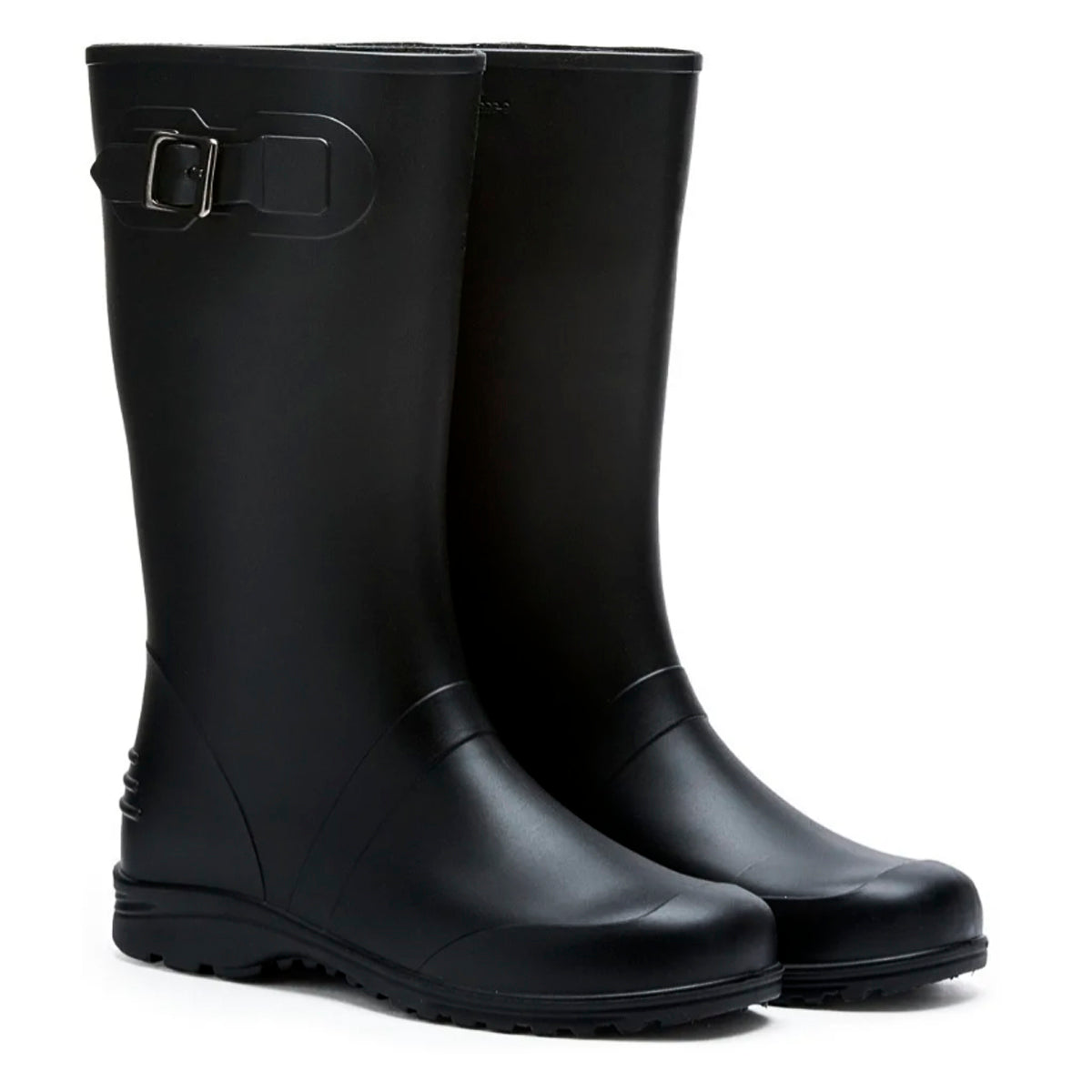 Botas de Lluvia Negras para Mujer 🌧️ Elegantes Impermeables Antideslizantes de Caucho con Hebilla – Moda y Protección