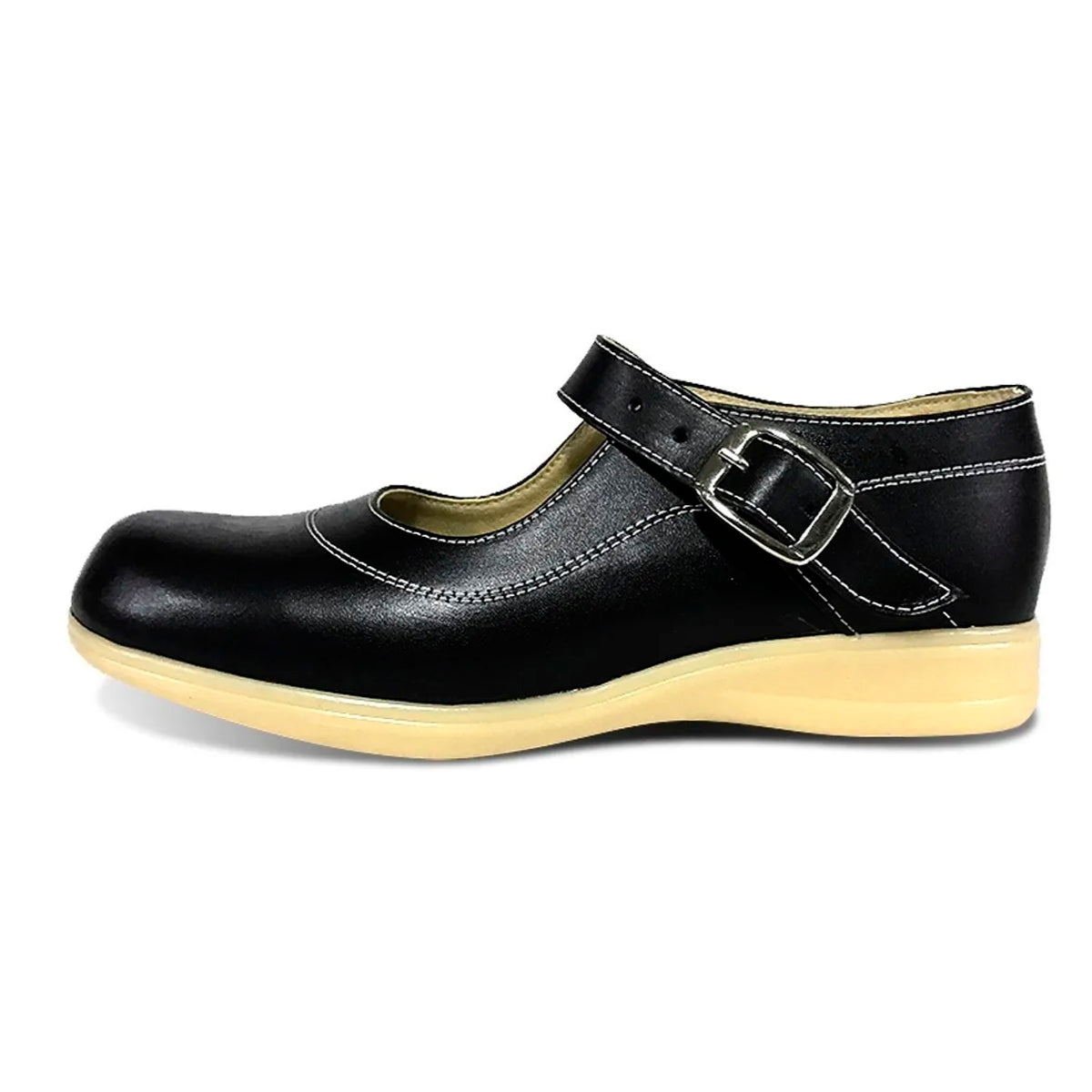 Zapatos colegiales Negro Suela Goma tipo Mafalda con hebilla para niña en cuero 100% legítimo