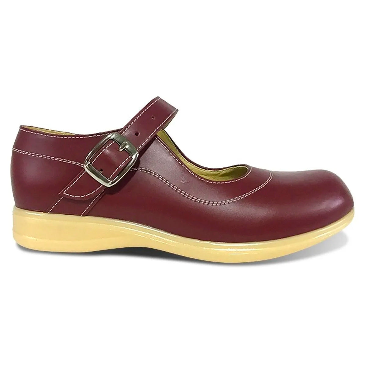 Zapatos colegiales Rojo tipo Mafalda con hebilla para niña en cuero 100% legítimo