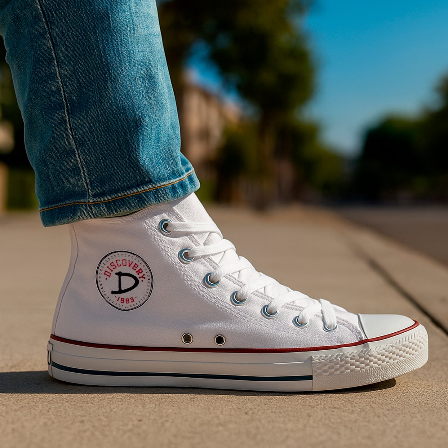 🏆 Tenis Bota Discovery Blanco linea roja Croydon en Lona – Modelo Alto Colegial