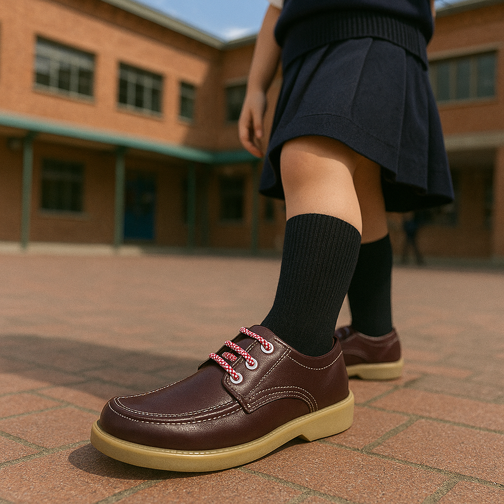 Zapatos colegiales Rojos en cuero legítimo para niño y niña | Antideslizantes, duraderos y cómodos