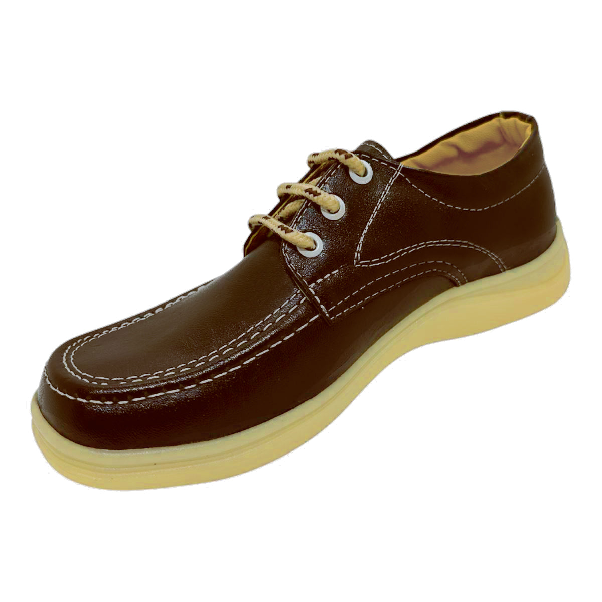 Zapato Colegial Cuero Café Amarrar Cocido Uniforme Unisex
