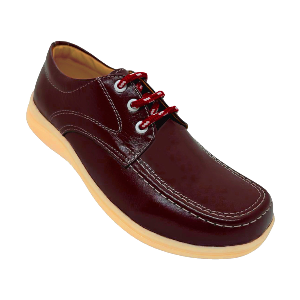 Zapatos Colegio Cuero Negro Amarrar Cocido Uniforme Unisex Rojo