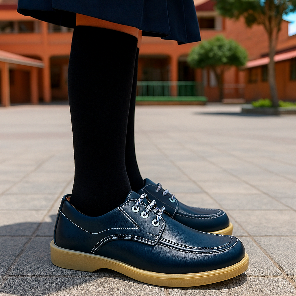 Zapatos colegiales Azules en cuero legítimo para niño y niña | Antideslizantes, duraderos y cómodos
