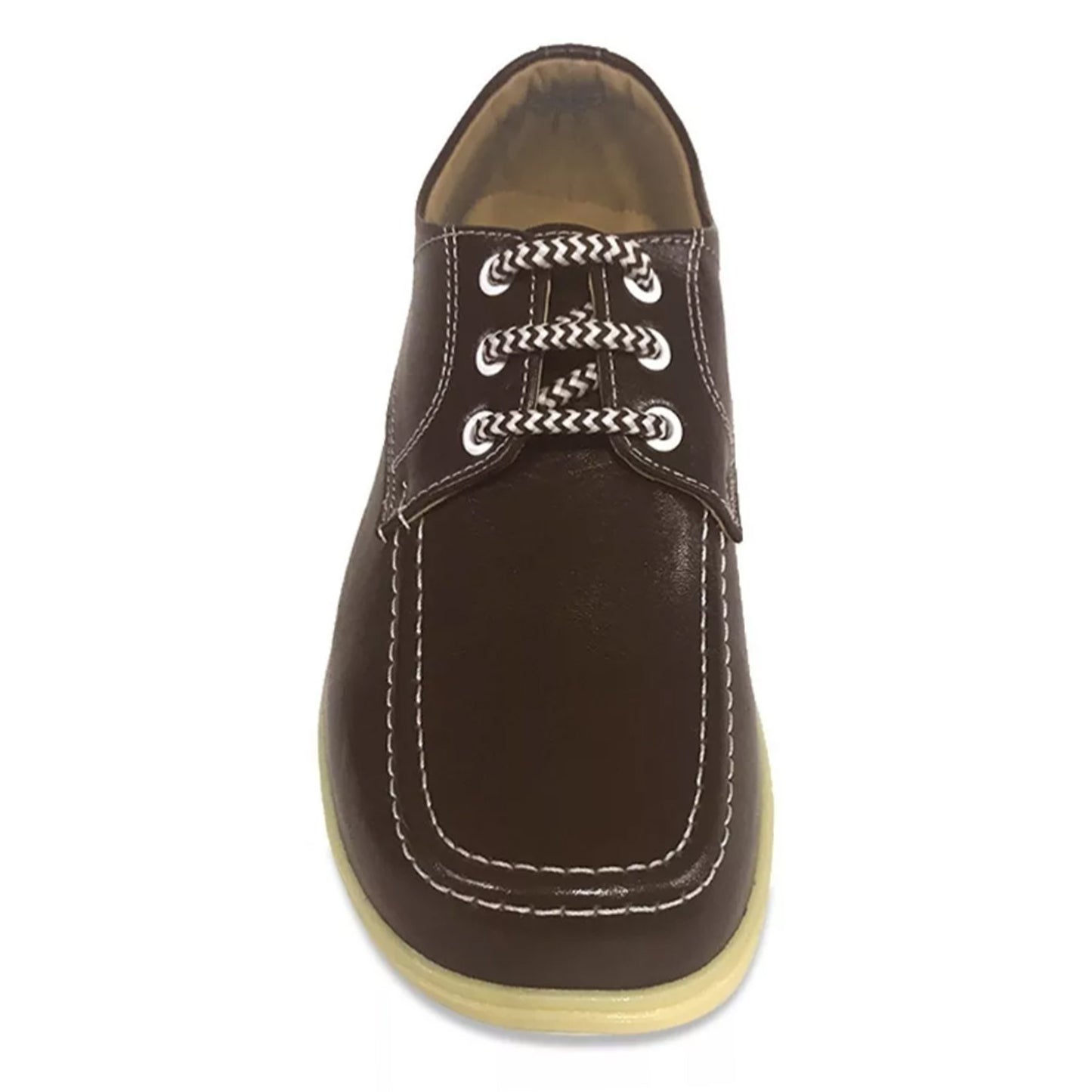 Zapato Colegial Cuero Café Amarrar Cocido Uniforme Unisex