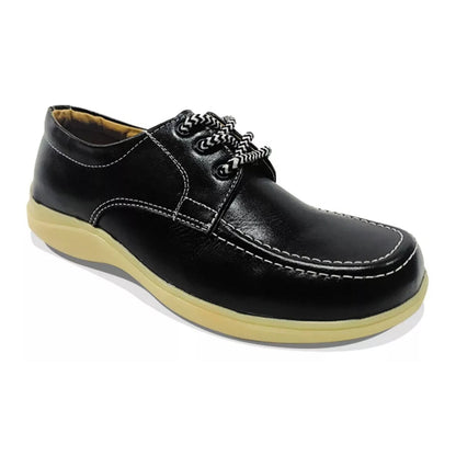 Zapato Colegial Cuero Negro Amarrar Cocido Uniforme Escolar Negro Goma