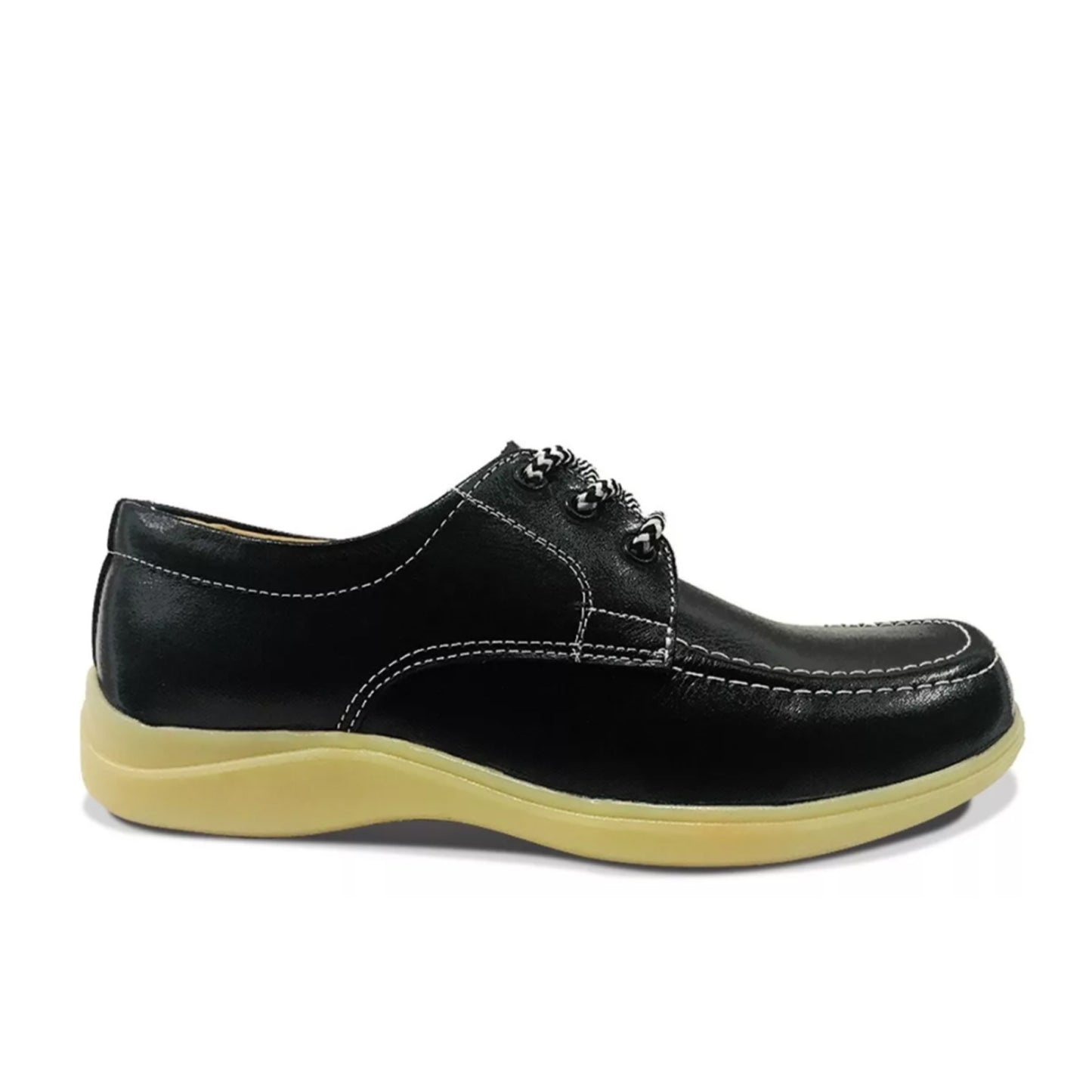 Zapato Colegial Cuero Negro Amarrar Cocido Uniforme Escolar Negro Goma