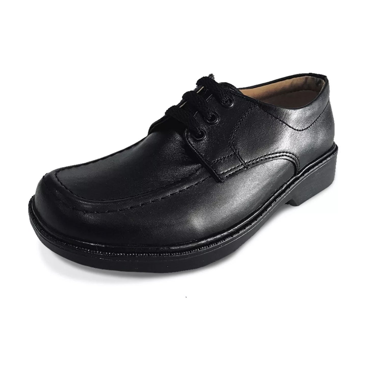 Zapato Colegial Cuero Negro Amarrar Cocido Uniforme Escolar Negro