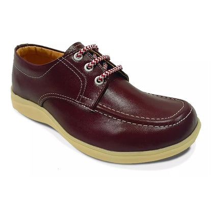 Zapatos Colegio Cuero Negro Amarrar Cocido Uniforme Unisex Rojo