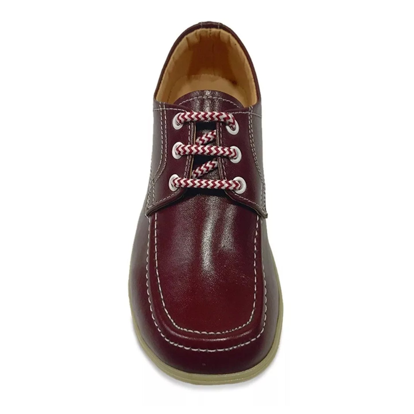 Zapatos Colegio Cuero Negro Amarrar Cocido Uniforme Unisex Rojo