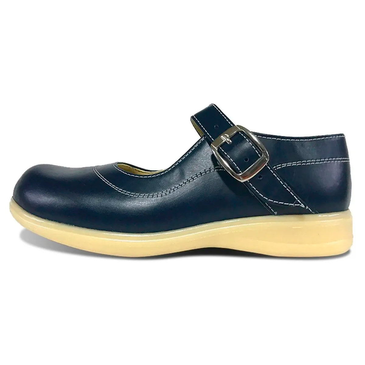 Zapatos colegiales tipo Mafalda con hebilla Azul para niña en cuero 100% legítimo