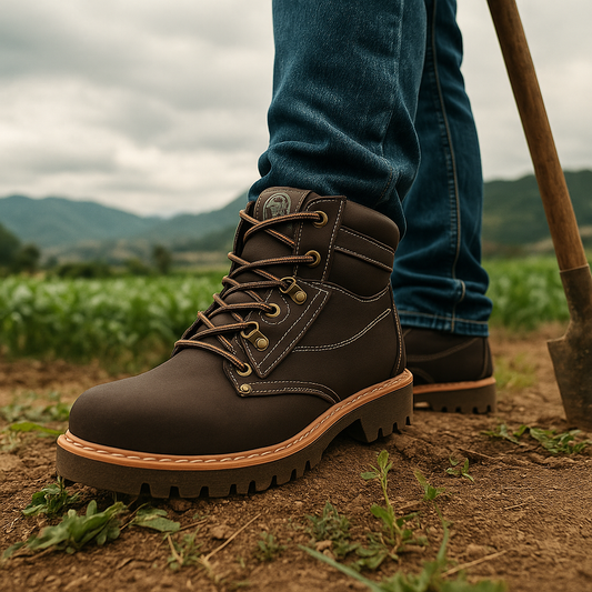 👢 BOTAS ALVINES CUERO CAFÉ GENUINO PARA HOMBRE COSIDAS TRABAJO 🥾