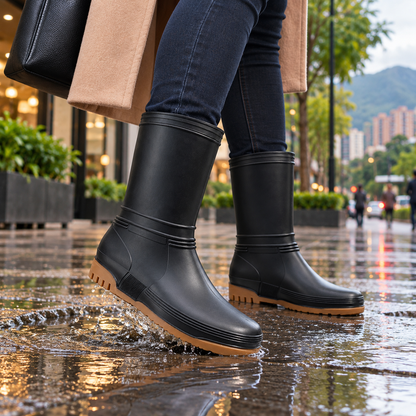 Botas de Lluvia para Mujer en Caucho Impermeable Antideslizante – Caña Ancha Negras