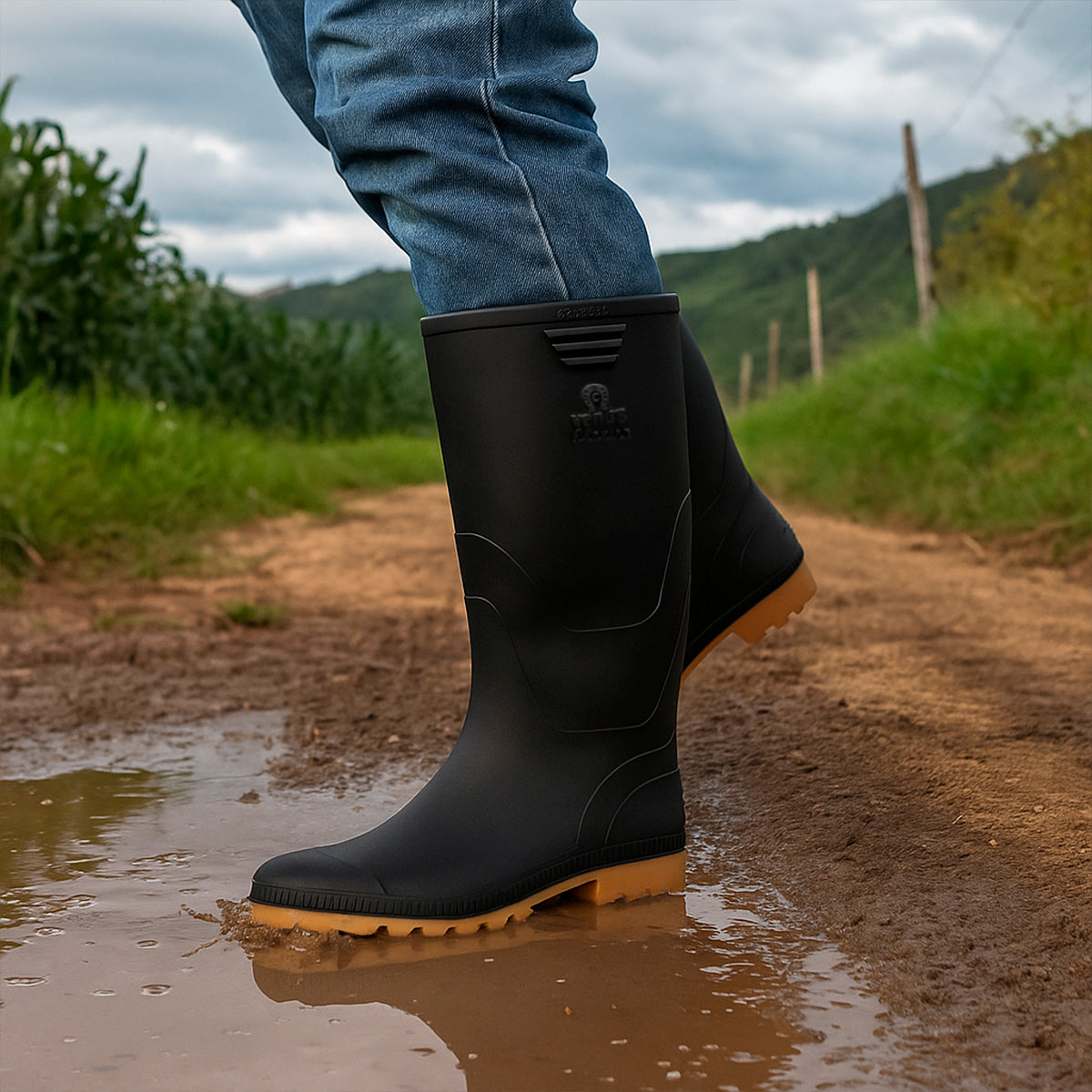 🛠️ Botas Llanera Negras en Caucho Venus 👢 Impermeables Antideslizantes 🌧️ Finca, Pantano, Moto 🚜 Industria Colombiana