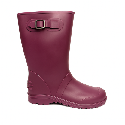 Botas de Lluvia Vinotinto para Mujer 🌧️ Elegantes Impermeables Antideslizantes de Caucho con Hebilla – Moda y Protección