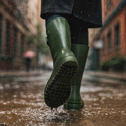 Botas de Lluvia Verde Militar para Mujer 🌧️ Elegantes Impermeables Antideslizantes de Caucho con Hebilla – Moda y Protección