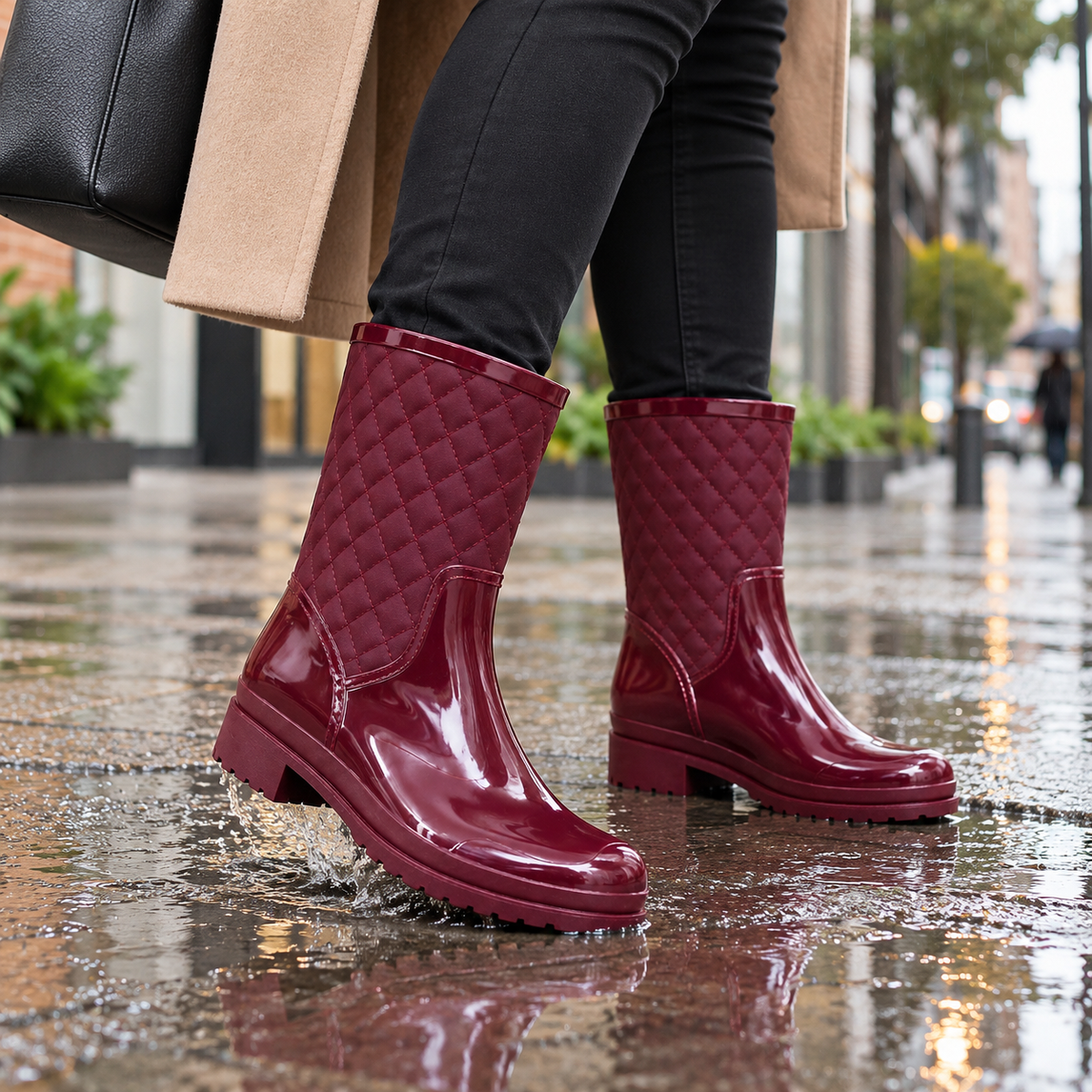 Botas de Caucho Impermeables para Mujer Elegantes y Antideslizantes Vinotinto