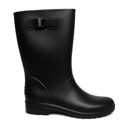 Botas de Lluvia Negras para Mujer 🌧️ Elegantes Impermeables Antideslizantes de Caucho con Hebilla – Moda y Protección