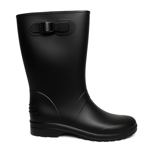 Botas de Lluvia Negras para Mujer 🌧️ Elegantes Impermeables Antideslizantes de Caucho con Hebilla – Moda y Protección