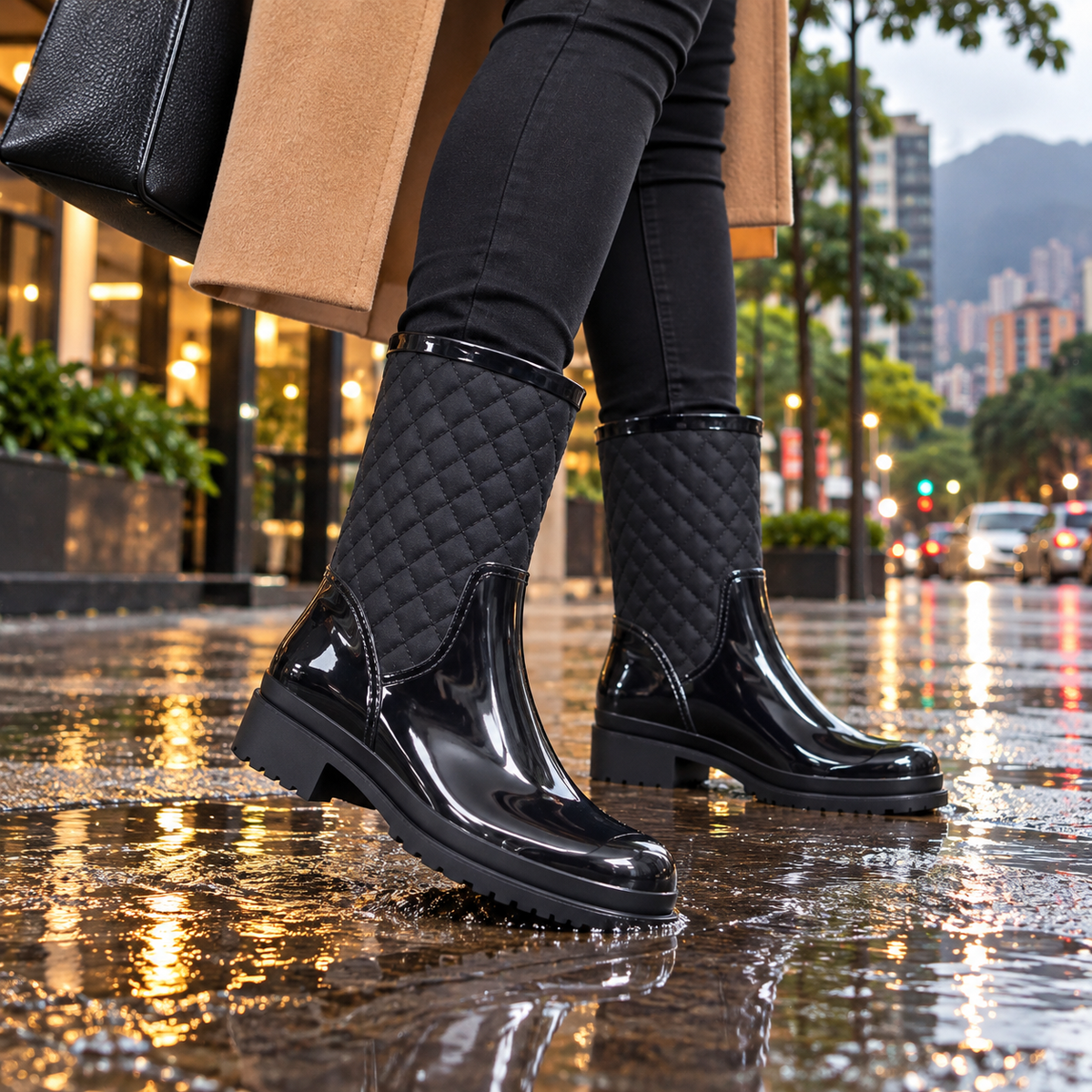 Botas de Caucho Impermeables para Mujer Elegantes y Antideslizantes Negro