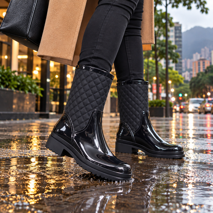 Botas de Caucho Impermeables para Mujer Elegantes y Antideslizantes Negro