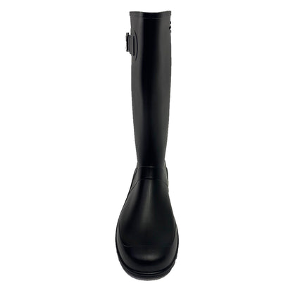 Botas de Lluvia Negras para Mujer 🌧️ Elegantes Impermeables Antideslizantes de Caucho con Hebilla – Moda y Protección