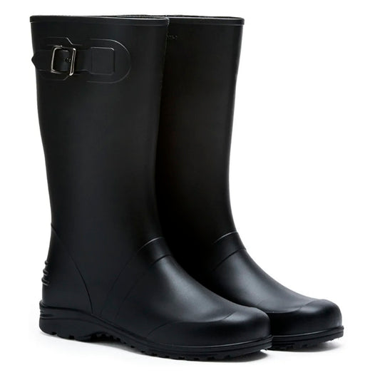 Botas de Lluvia Negras para Mujer 🌧️ Elegantes Impermeables Antideslizantes de Caucho con Hebilla – Moda y Protección