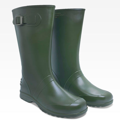 Botas de Lluvia Verde Militar para Mujer 🌧️ Elegantes Impermeables Antideslizantes de Caucho con Hebilla – Moda y Protección
