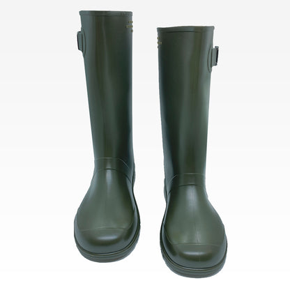 Botas de Lluvia Verde Militar para Mujer 🌧️ Elegantes Impermeables Antideslizantes de Caucho con Hebilla – Moda y Protección