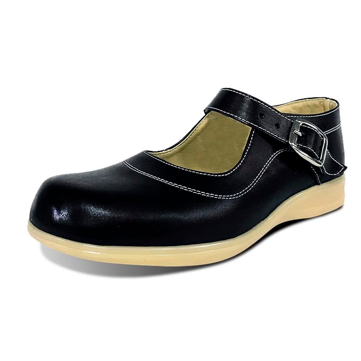 Zapatos colegiales Negro Suela Goma tipo Mafalda con hebilla para niña en cuero 100% legítimo