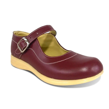 Zapatos colegiales Rojo tipo Mafalda con hebilla para niña en cuero 100% legítimo