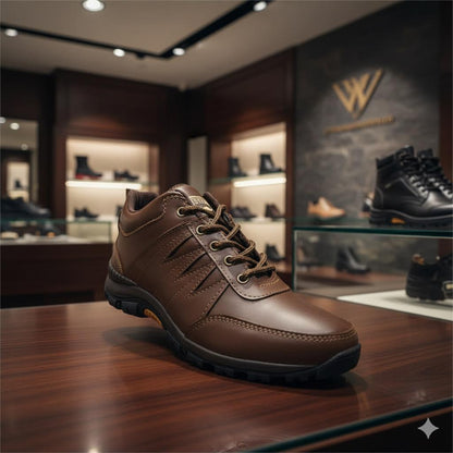 Zapato Todo Terreno Hombre Cuero Antideslizante Café TrekPro 👞🟤🛡️