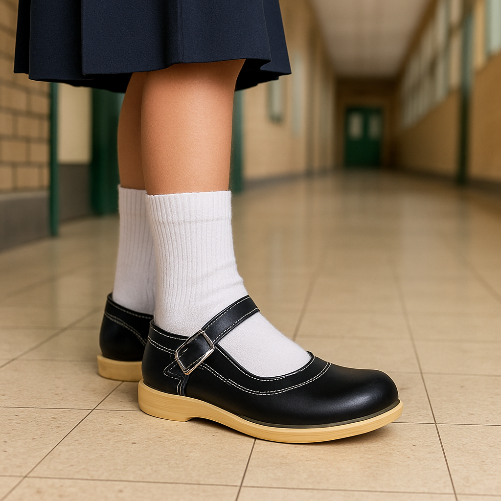 Zapatos colegiales Negro Suela Goma tipo Mafalda con hebilla para niña en cuero 100% legítimo