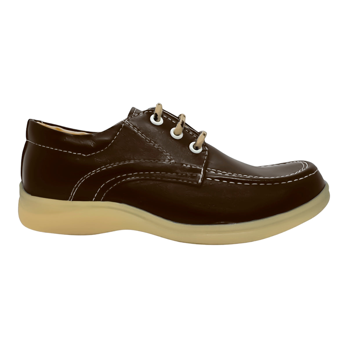 Zapato Colegial Cuero Café Amarrar Cocido Uniforme Unisex