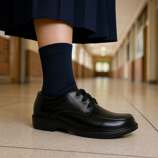 Zapato Colegial Cuero Negro Amarrar Cocido Uniforme Escolar Negro