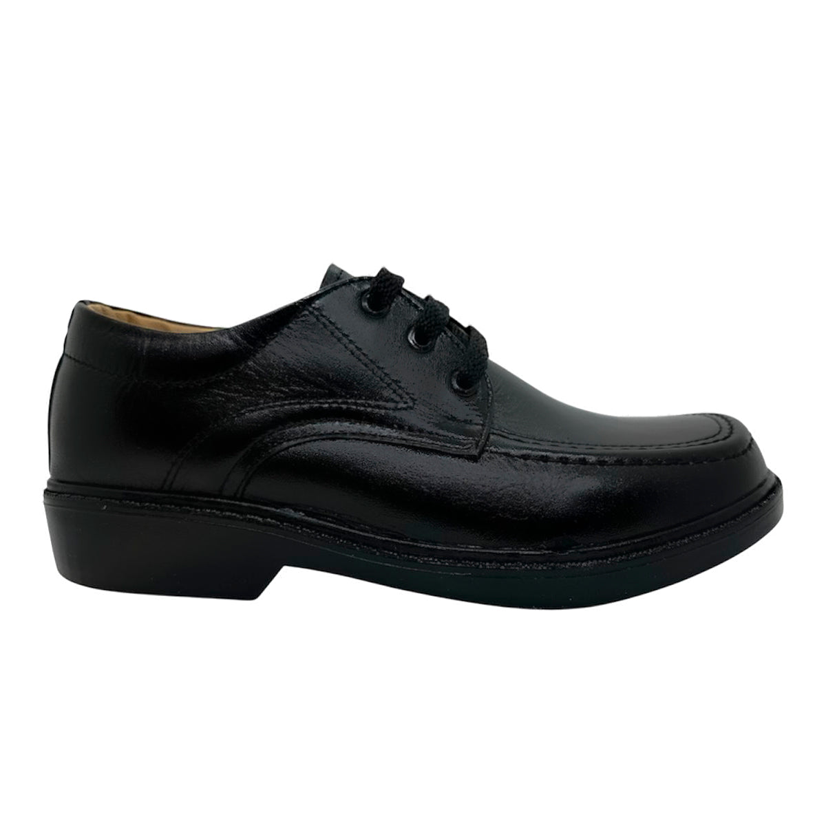 Zapato Colegial Cuero Negro Amarrar Cocido Uniforme Escolar Negro