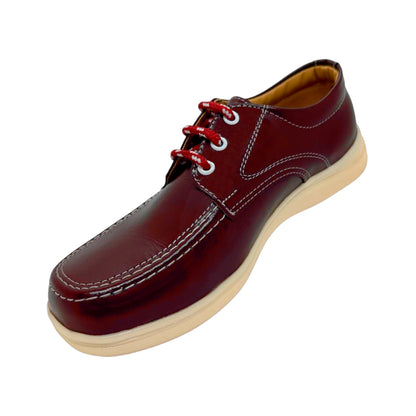 Zapatos Colegio Cuero Negro Amarrar Cocido Uniforme Unisex Rojo
