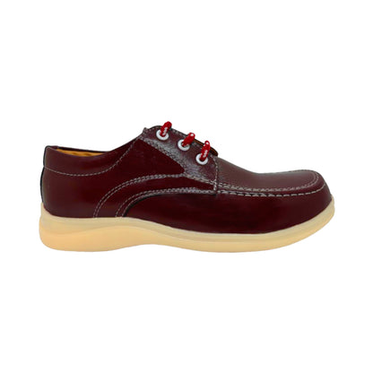 Zapatos Colegio Cuero Negro Amarrar Cocido Uniforme Unisex Rojo
