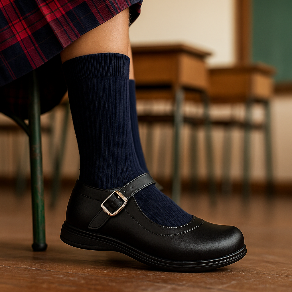 Zapatos colegiales Rojo tipo Mafalda con hebilla para niña en cuero 100% legítimo